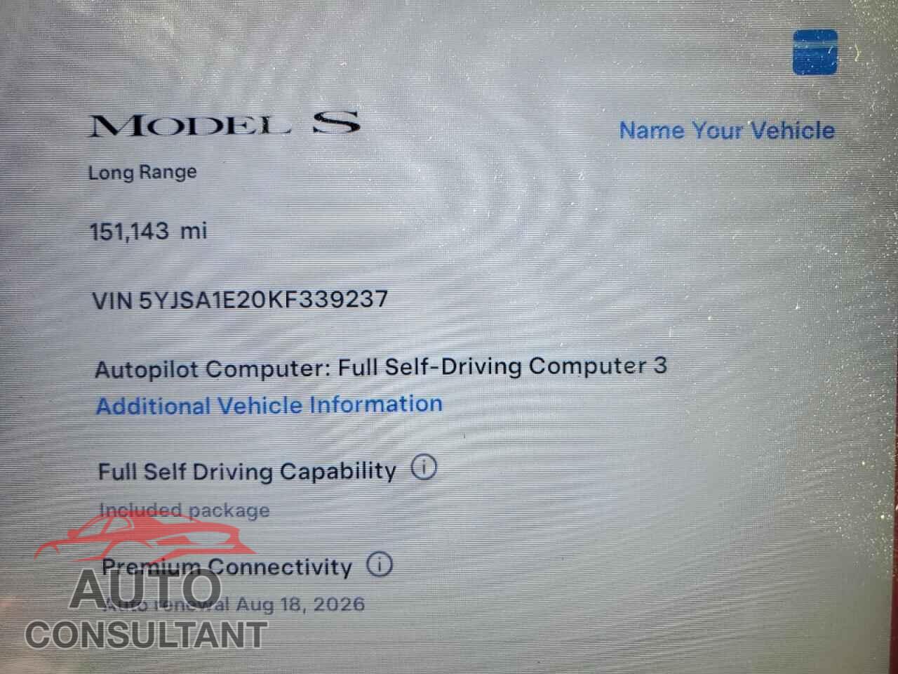 TESLA MODEL S 2019 - 5YJSA1E20KF339237