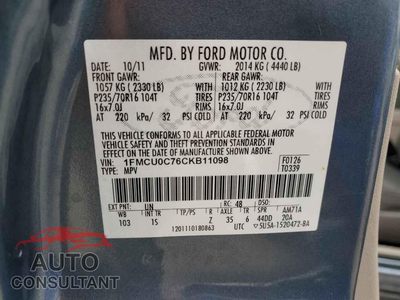 FORD ESCAPE 2012 - 1FMCU0C76CKB11098