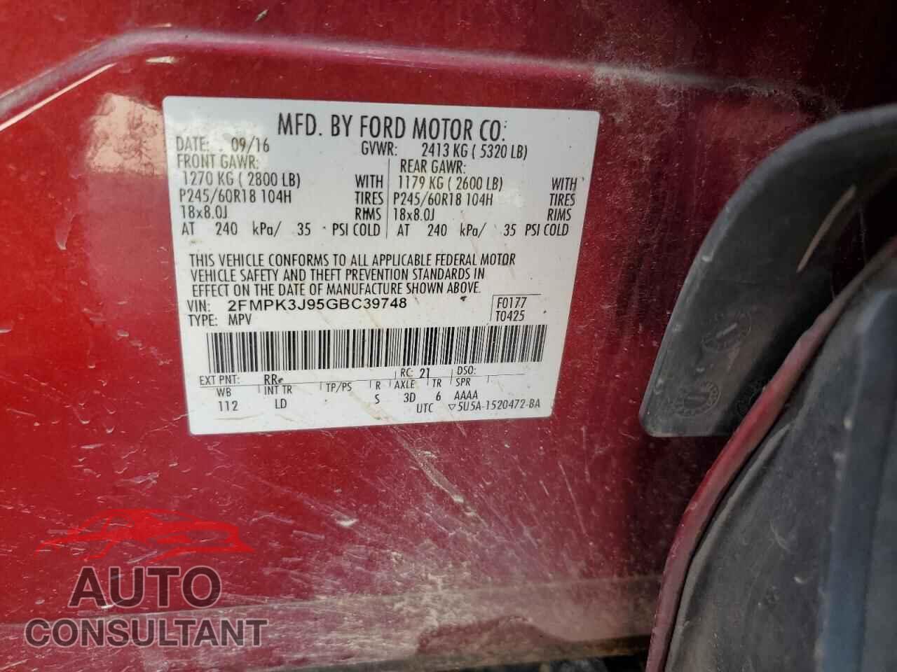 FORD EDGE 2016 - 2FMPK3J95GBC39748