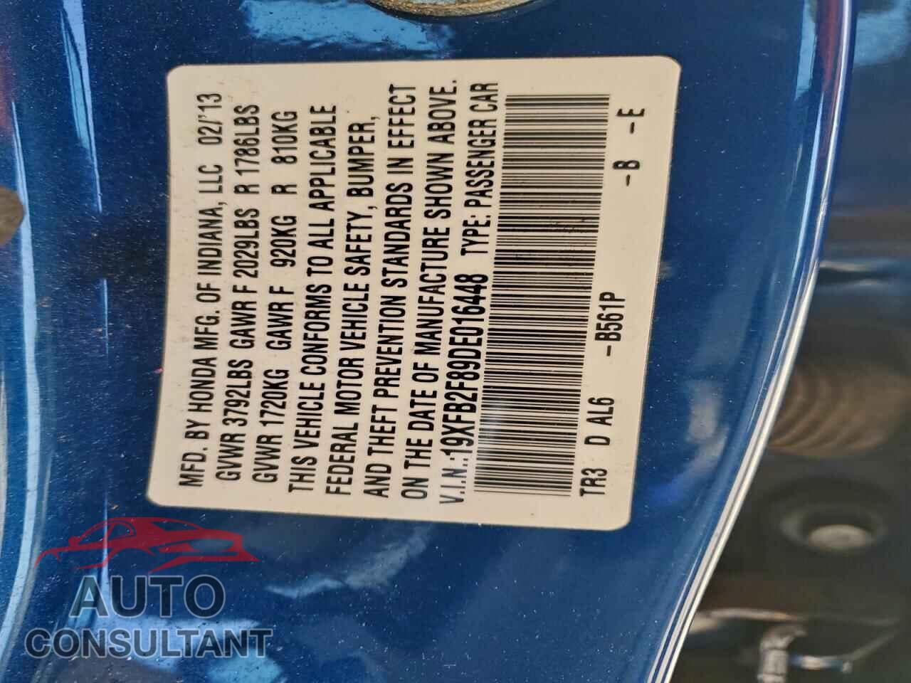 HONDA CIVIC 2013 - 19XFB2F89DE016448