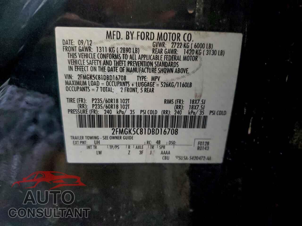 FORD FLEX 2013 - 2FMGK5C81DBD16708