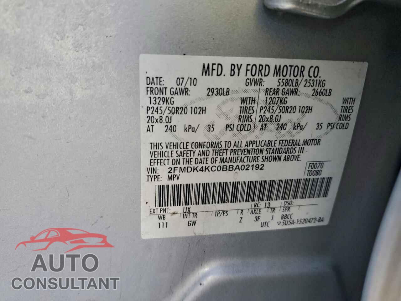 FORD EDGE 2011 - 2FMDK4KC0BBA02192