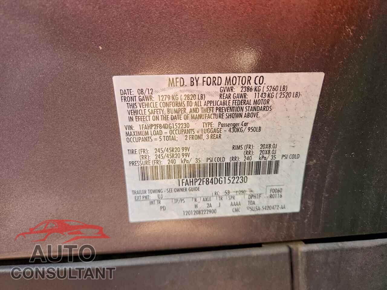 FORD TAURUS 2013 - 1FAHP2F84DG152230