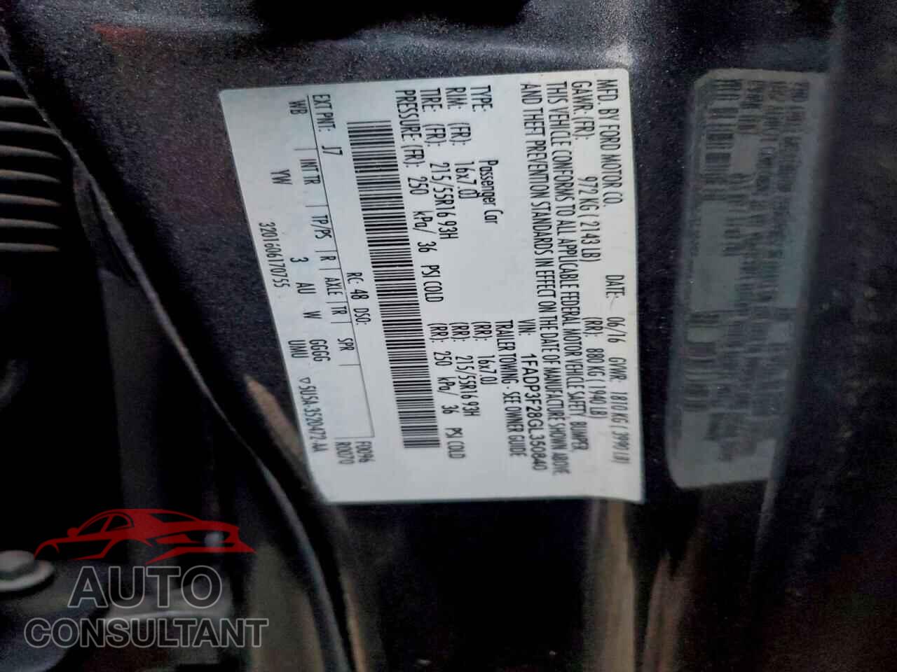FORD FOCUS 2016 - 1FADP3F28GL350840