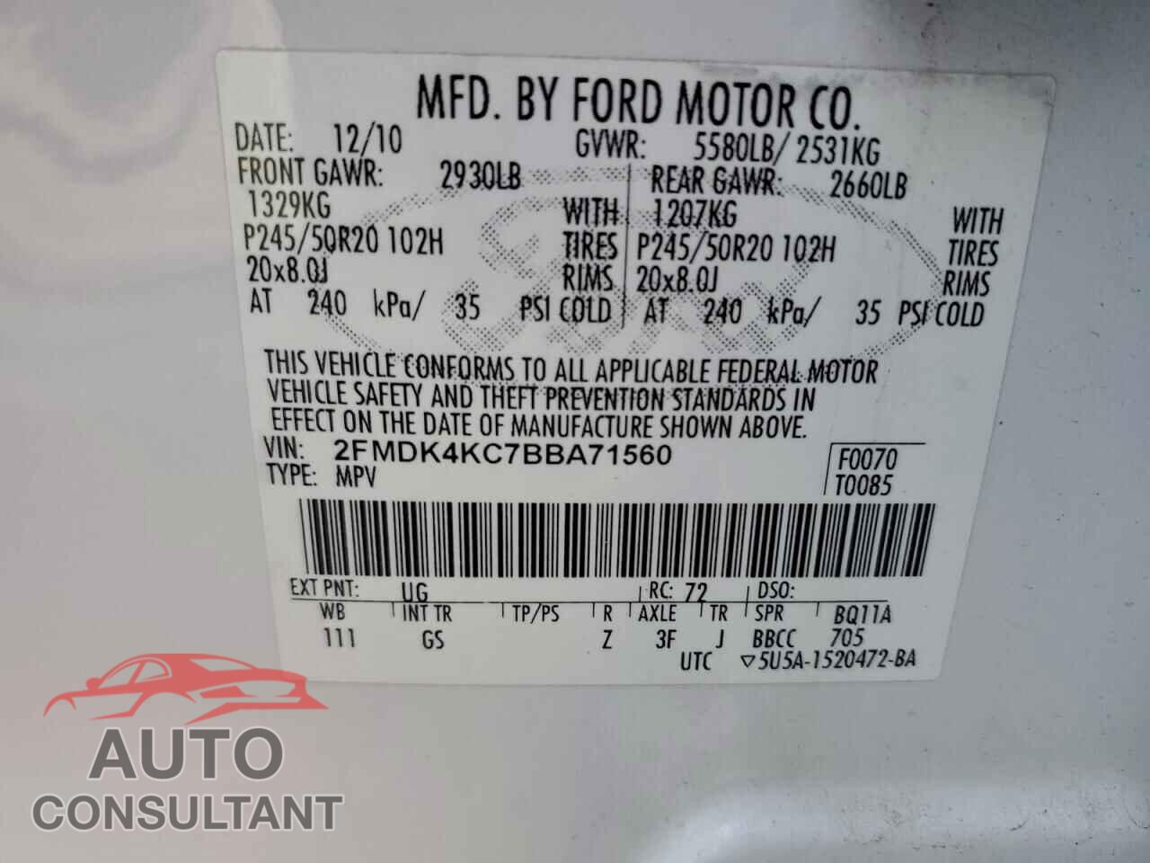 FORD EDGE 2011 - 2FMDK4KC7BBA71560