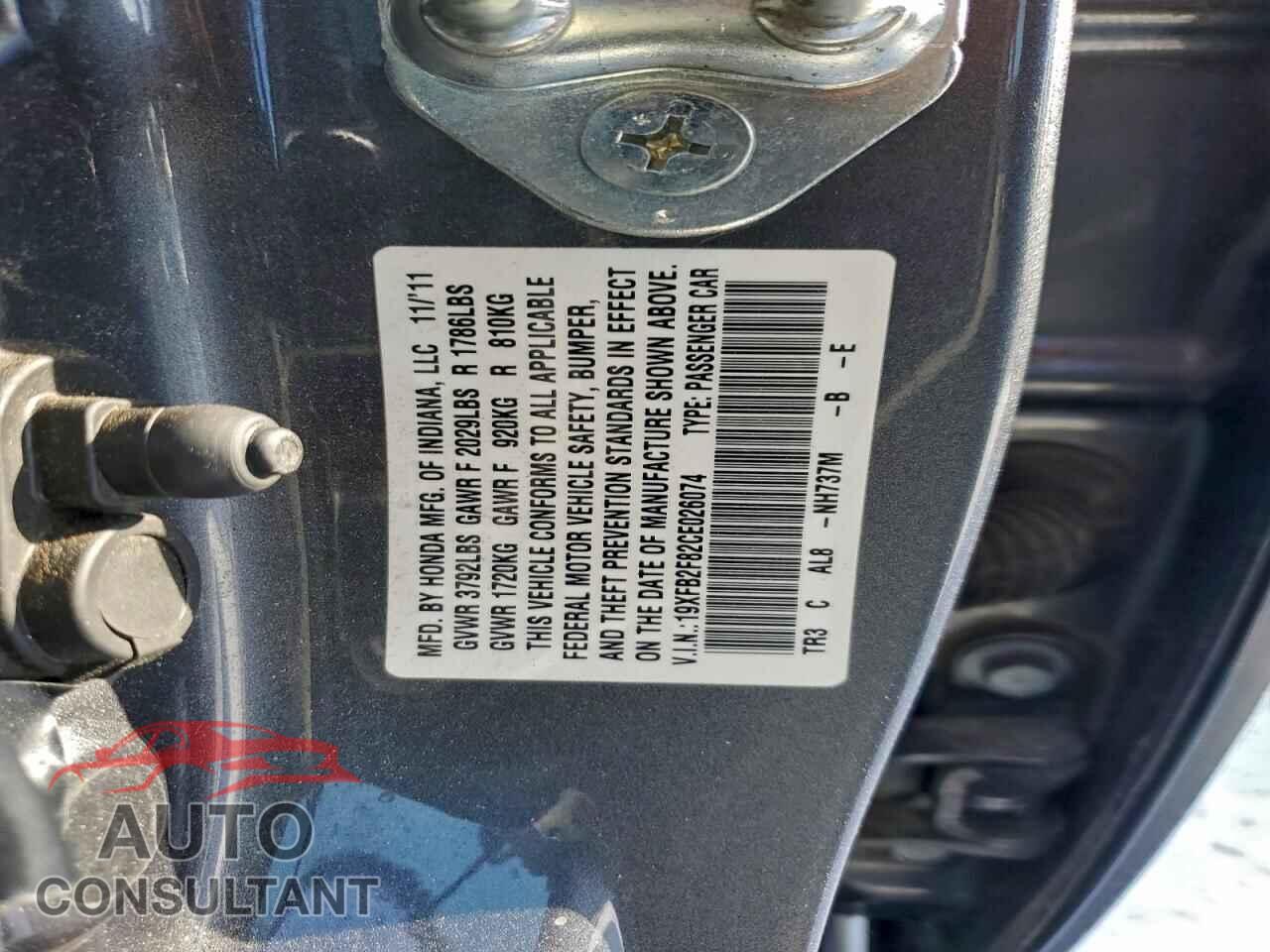 HONDA CIVIC 2012 - 19XFB2F82CE026074