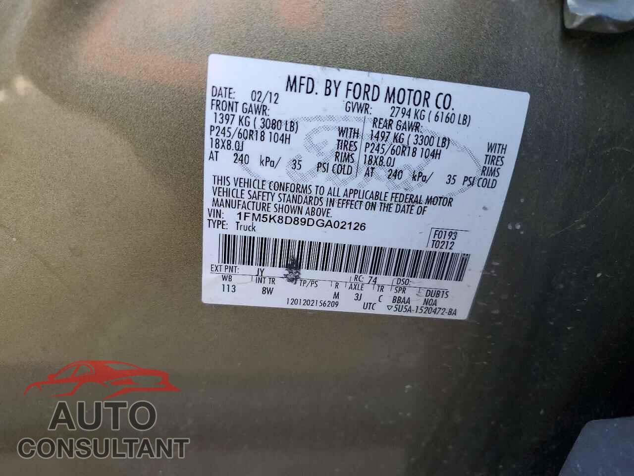 FORD EXPLORER 2013 - 1FM5K8D89DGA02126