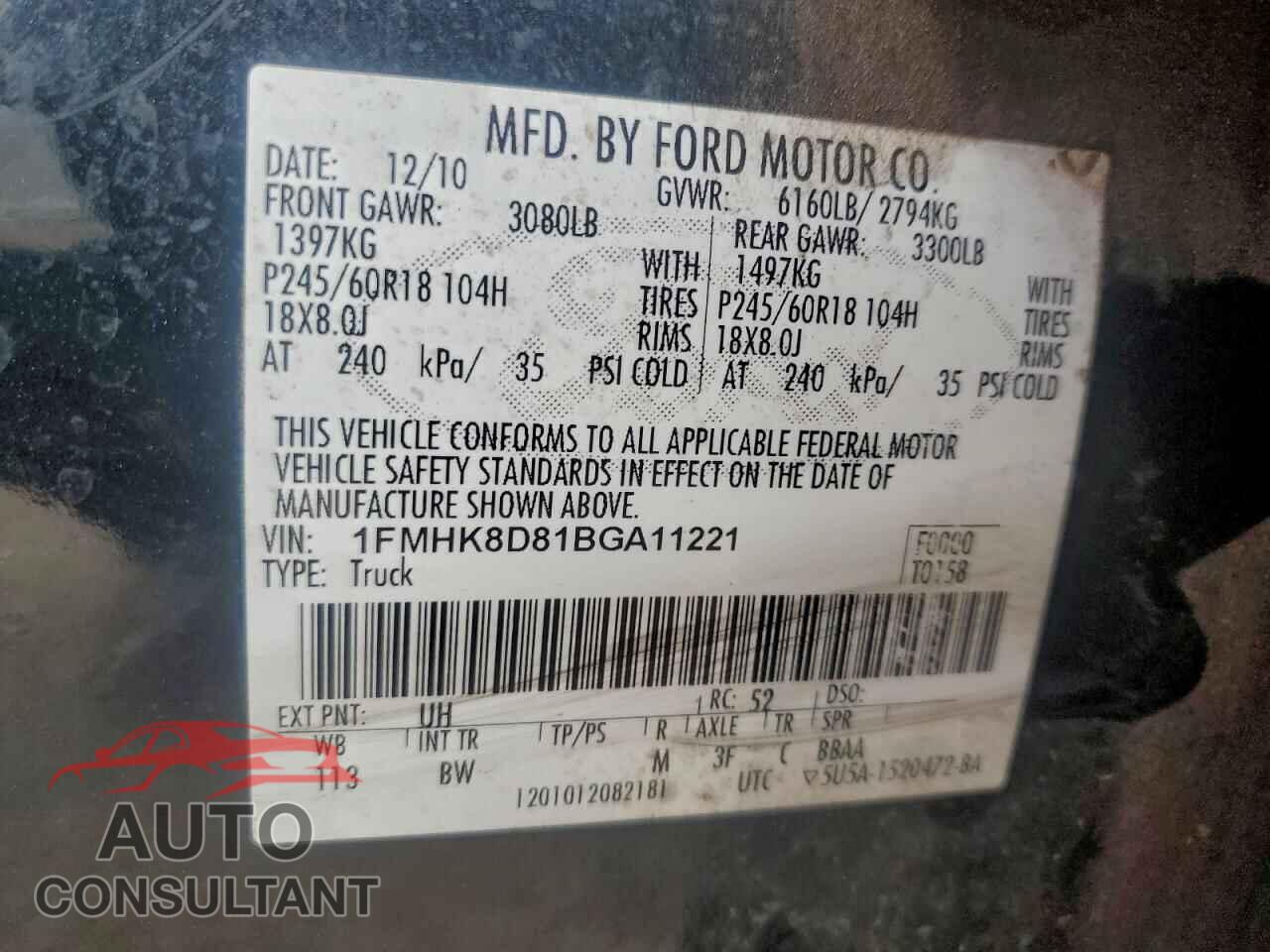 FORD EXPLORER 2011 - 1FMHK8D81BGA11221