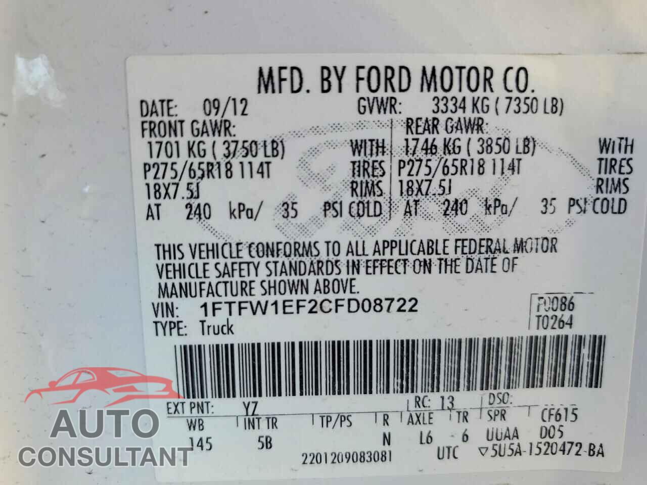 FORD F-150 2012 - 1FTFW1EF2CFD08722