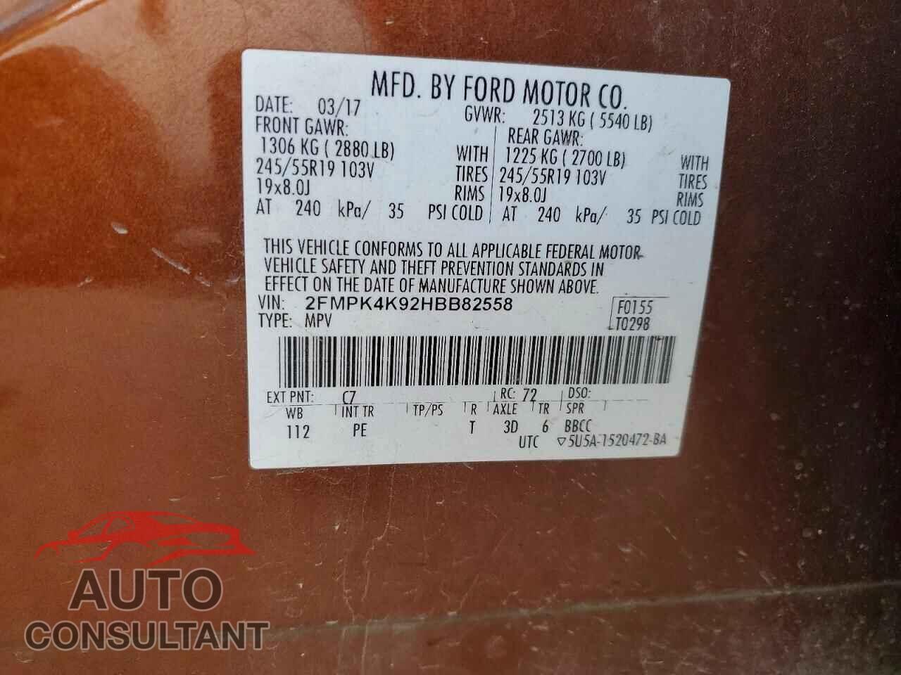 FORD EDGE 2017 - 2FMPK4K92HBB82558