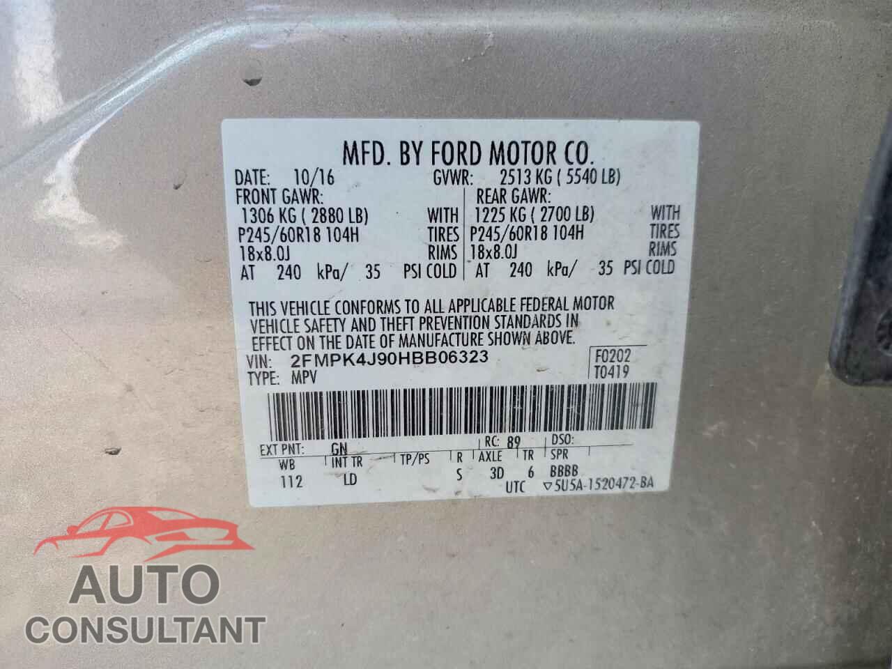 FORD EDGE 2017 - 2FMPK4J90HBB06323