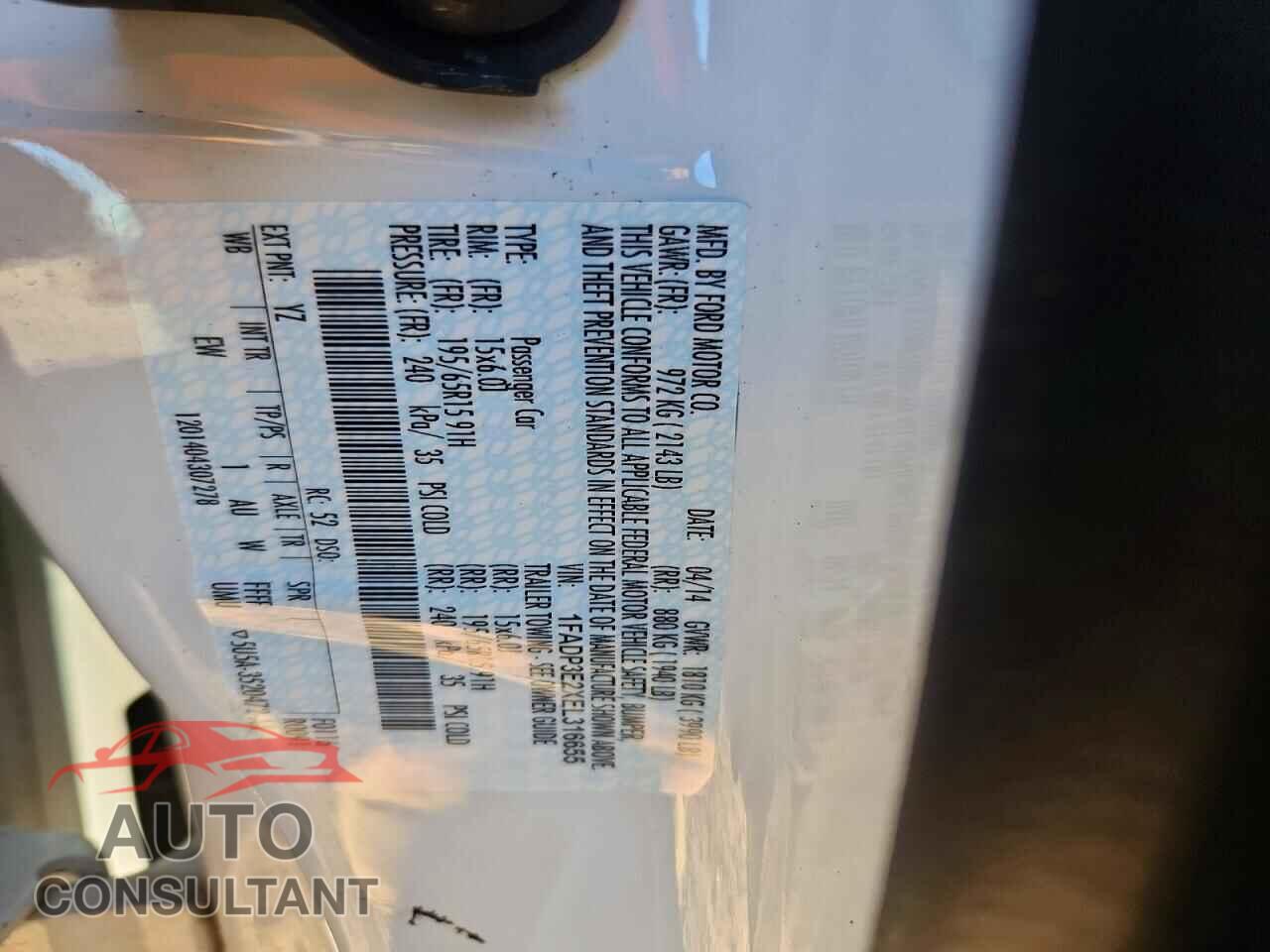 FORD FOCUS 2014 - 1FADP3E2XEL316655