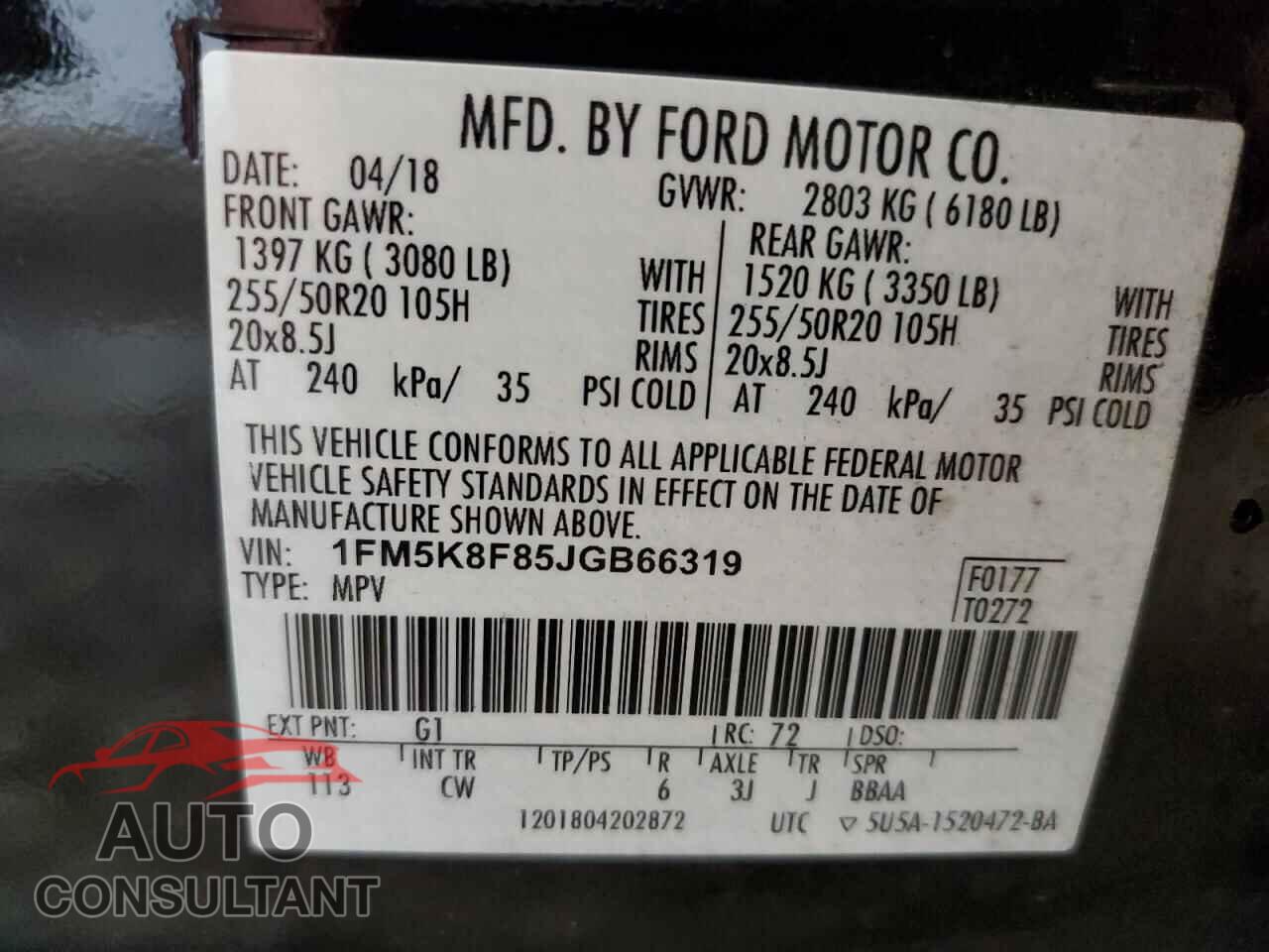 FORD EXPLORER 2018 - 1FM5K8F85JGB66319