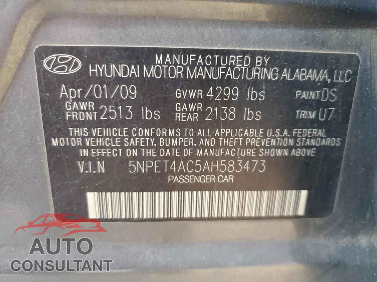 HYUNDAI SONATA 2010 - 5NPET4AC5AH583473