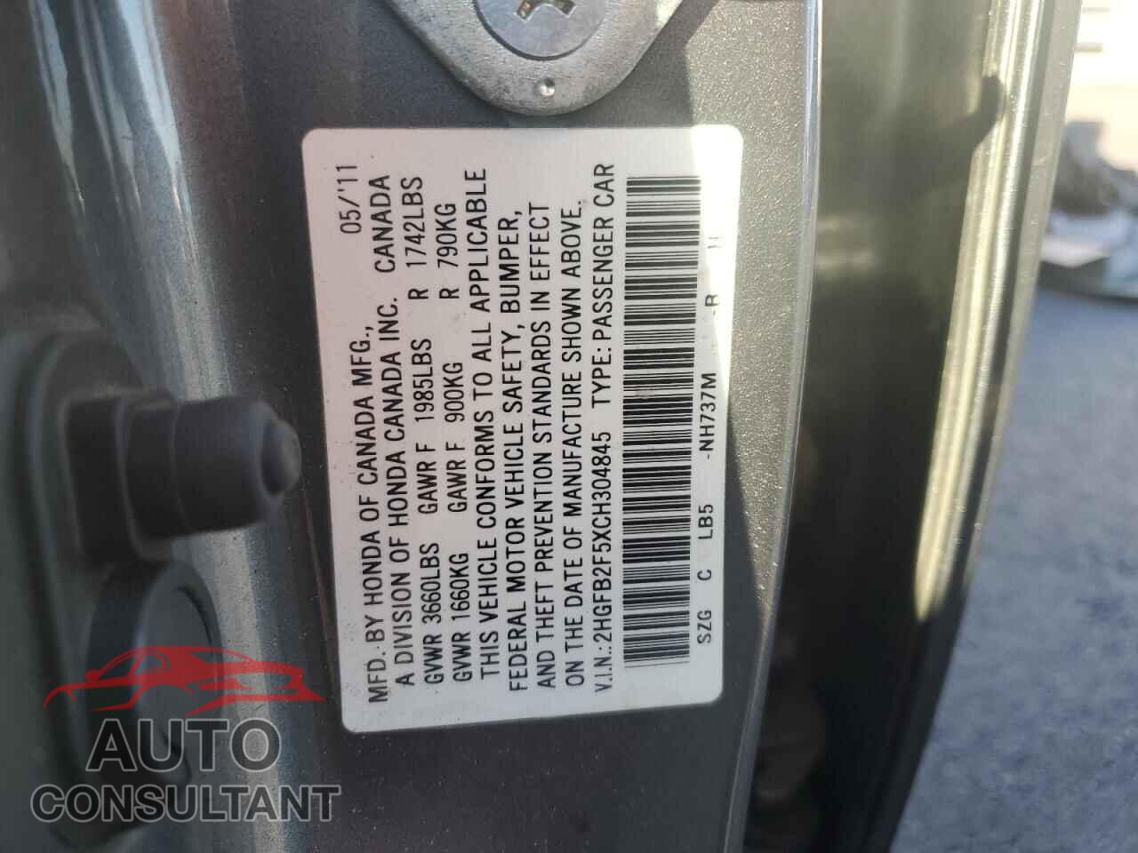 HONDA CIVIC 2012 - 2HGFB2F5XCH304845