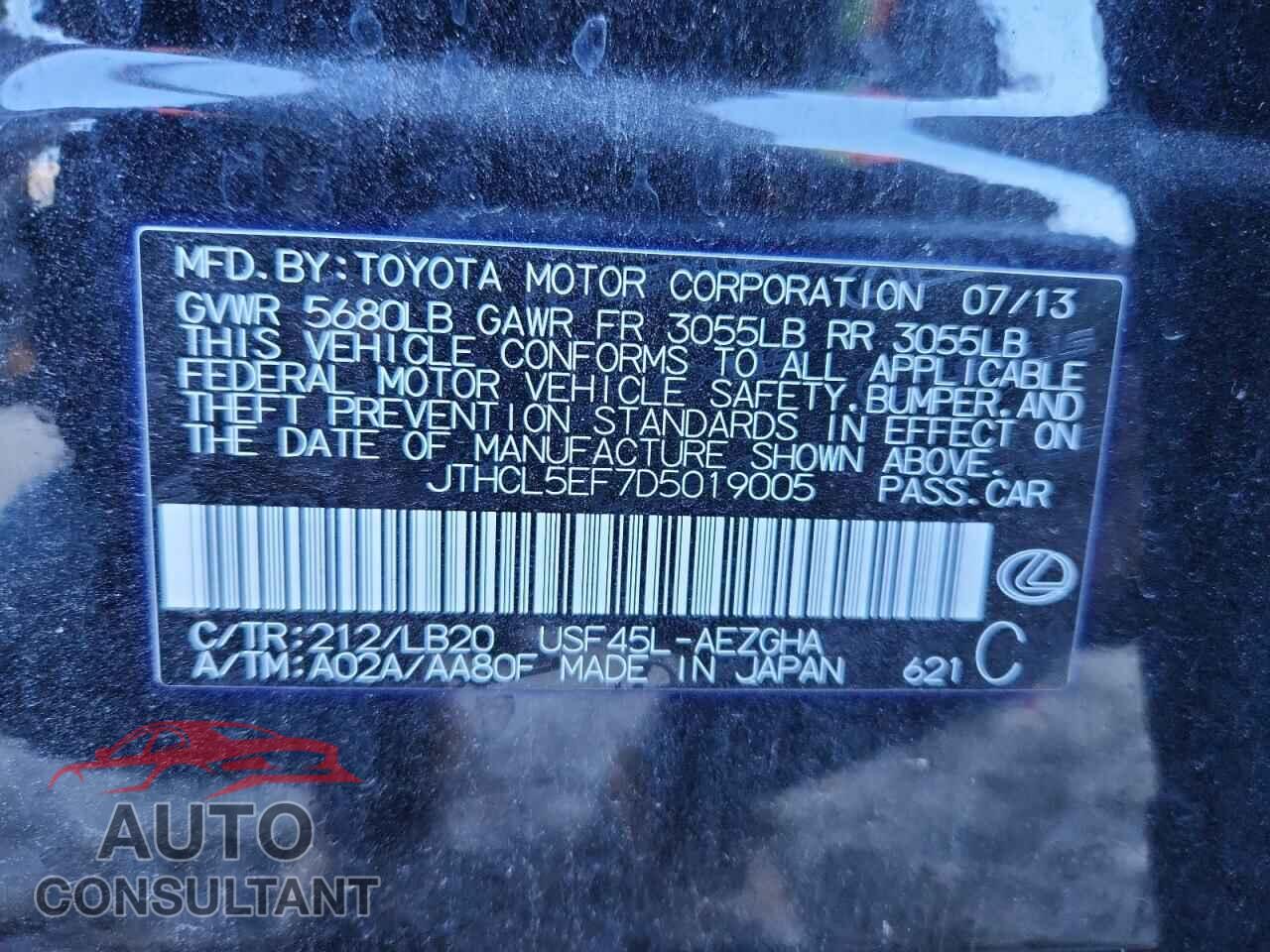 LEXUS LS460 2013 - JTHCL5EF7D5019005