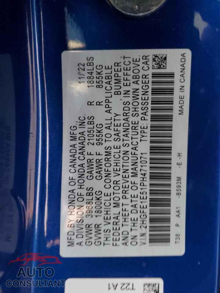 HONDA CIVIC 2023 - 2HGFE1E51PH471071