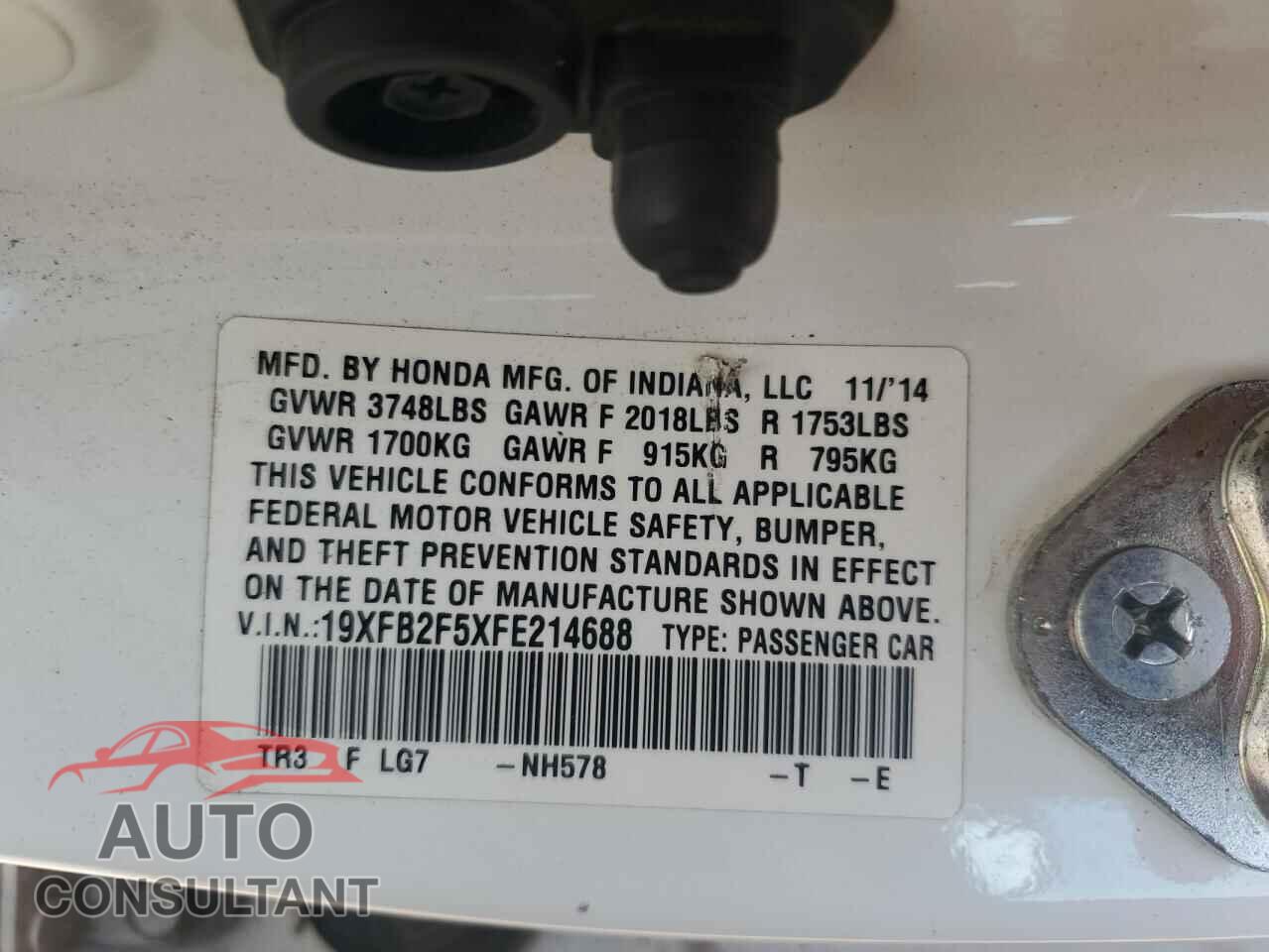 HONDA CIVIC 2015 - 19XFB2F5XFE214688