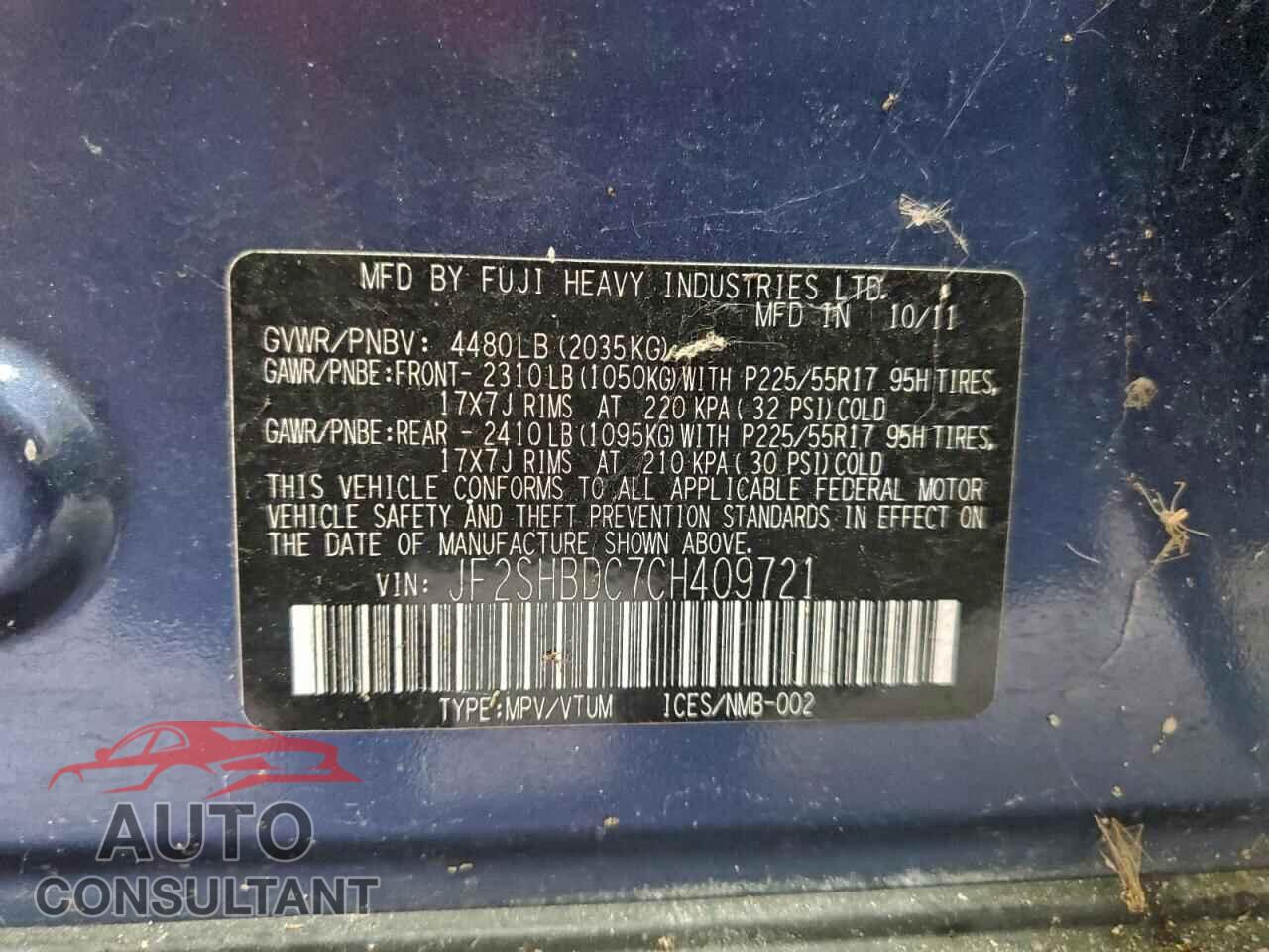 SUBARU FORESTER 2012 - JF2SHBDC7CH409721