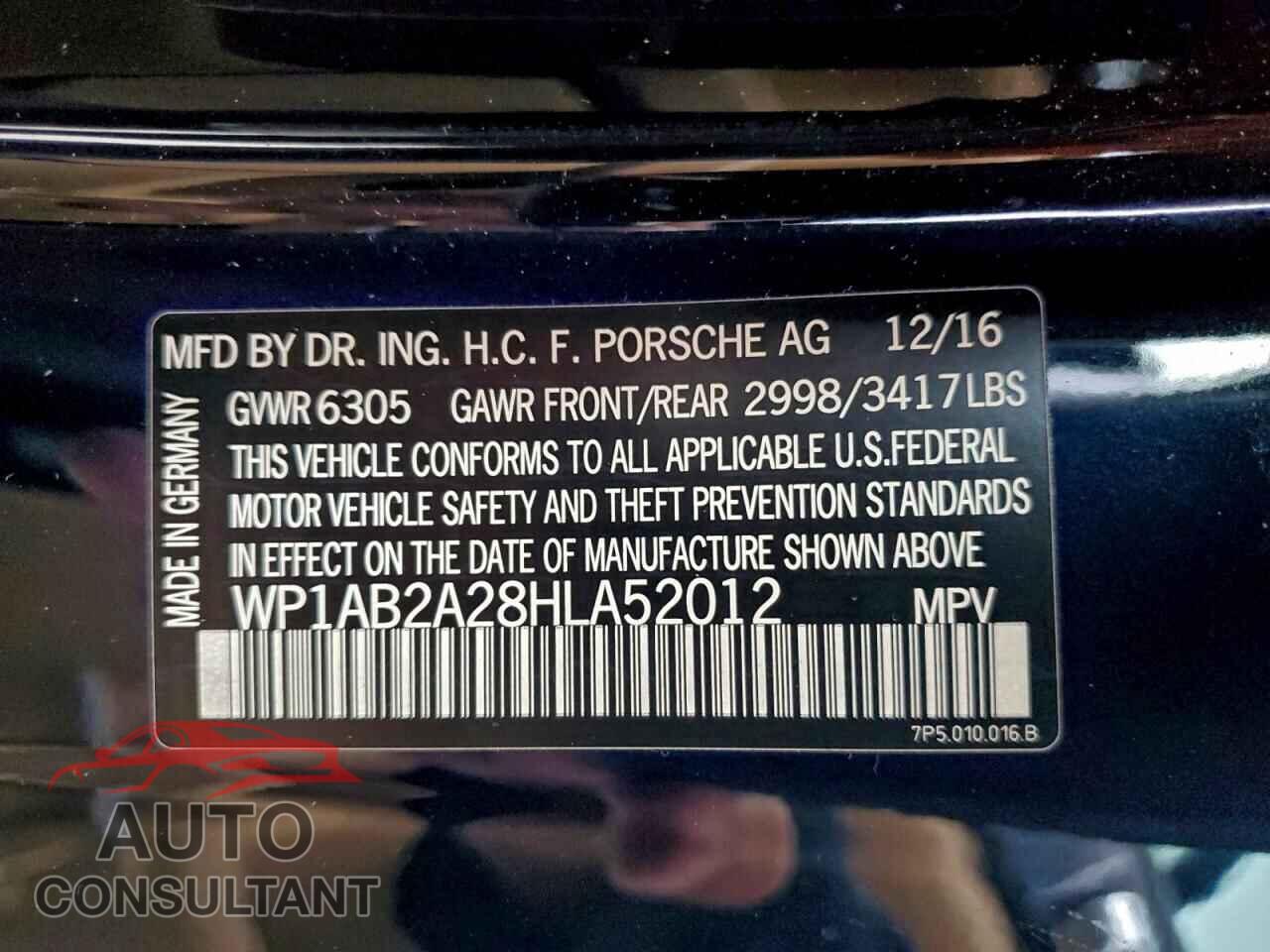 PORSCHE CAYENNE 2017 - WP1AB2A28HLA52012