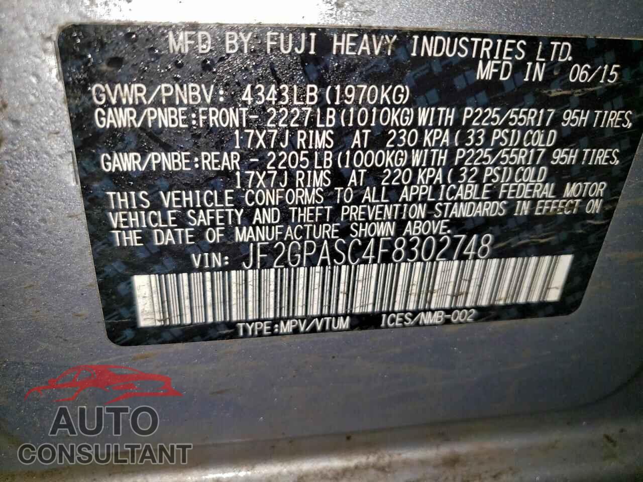 SUBARU XV 2015 - JF2GPASC4F8302748