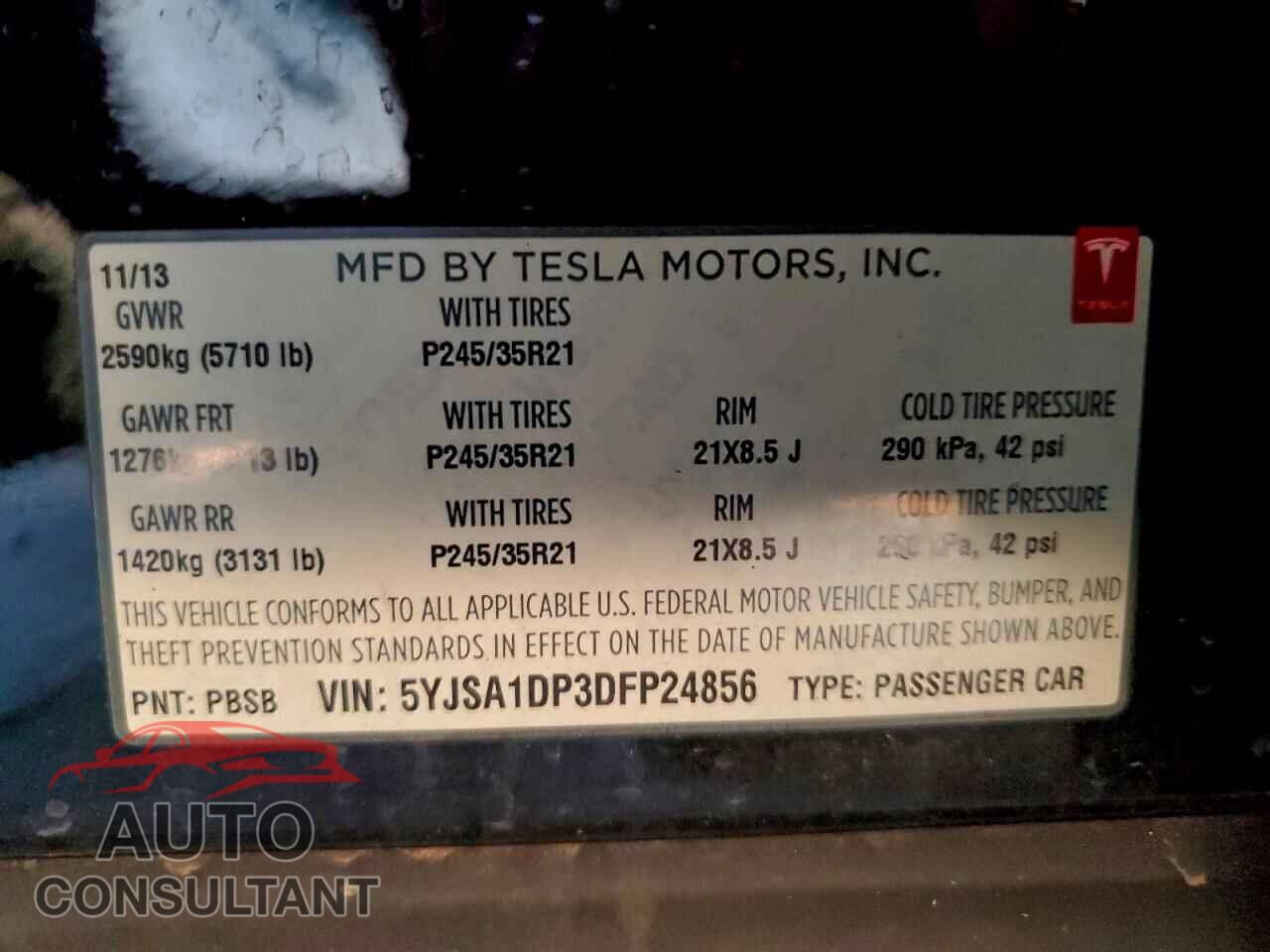 TESLA MODEL S 2013 - 5YJSA1DP3DFP24856