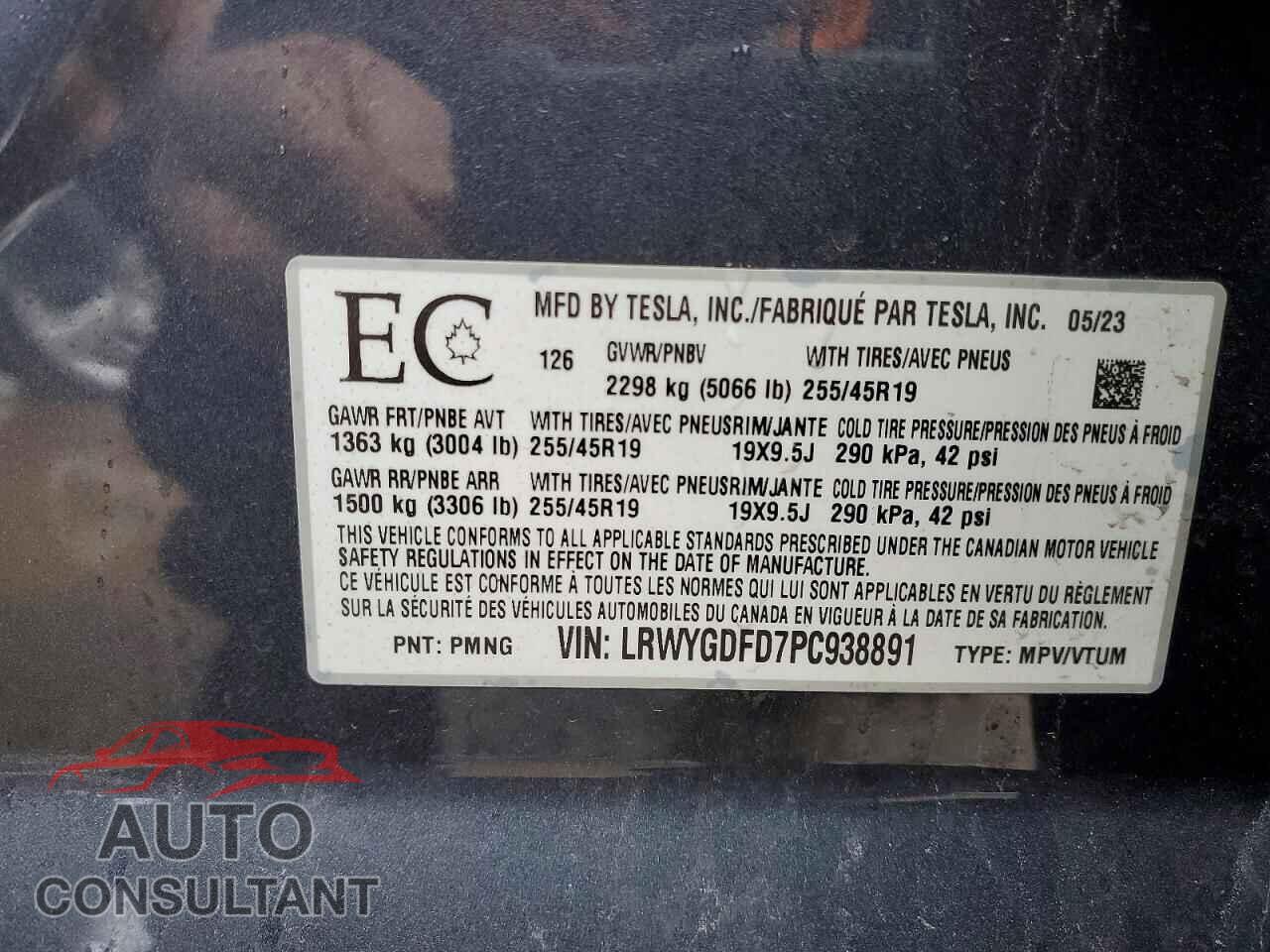 TESLA MODEL Y 2023 - LRWYGDFD7PC938891