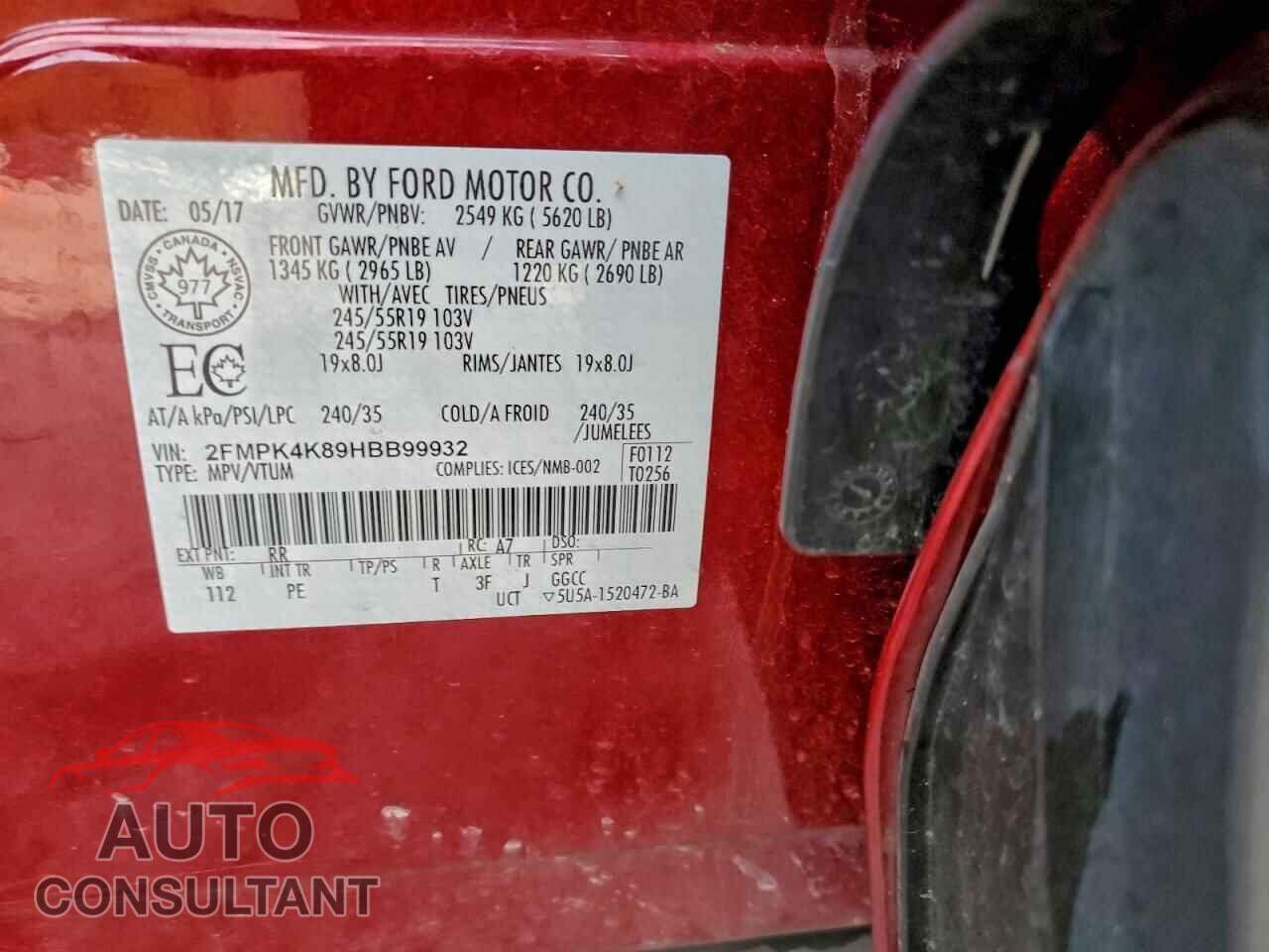 FORD EDGE 2017 - 2FMPK4K89HBB99932