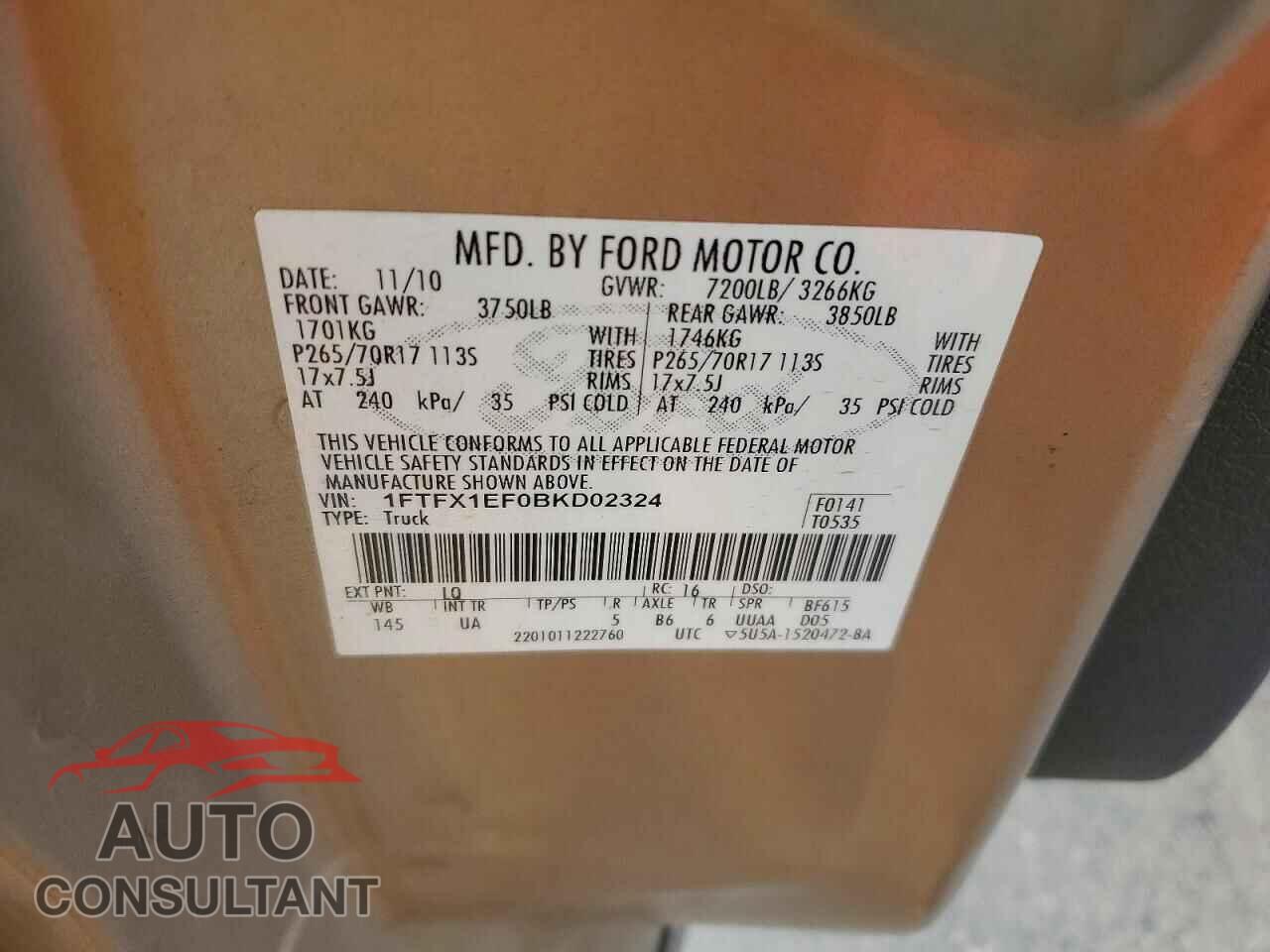 FORD F-150 2011 - 1FTFX1EF0BKD02324