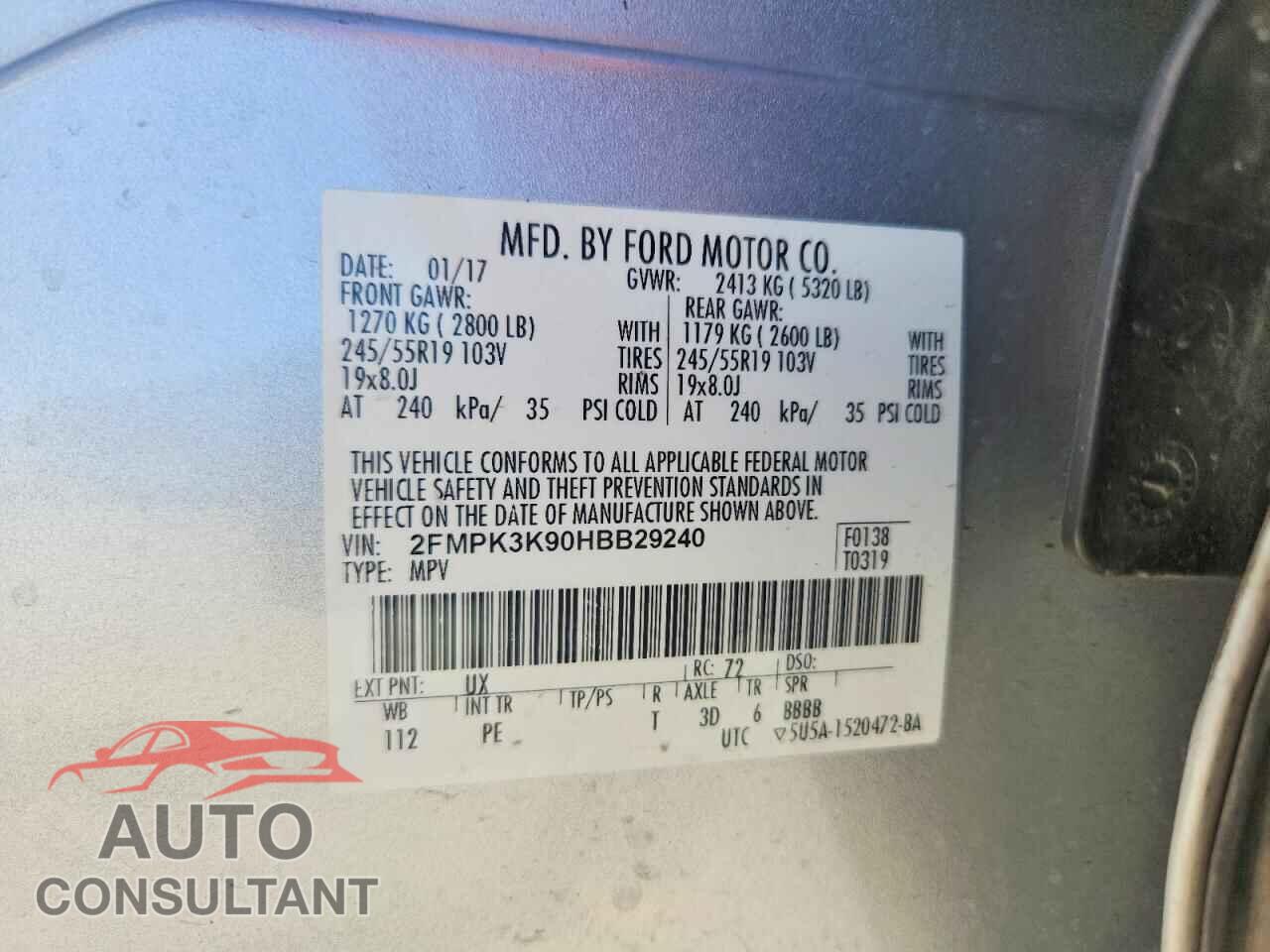 FORD EDGE 2017 - 2FMPK3K90HBB29240