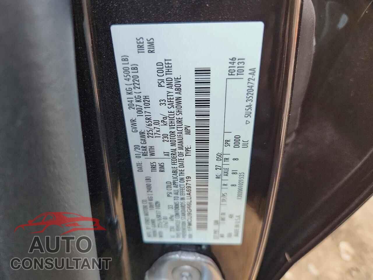 FORD ESCAPE 2020 - 1FMCU9G66LUA69719