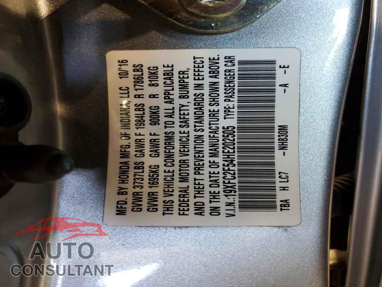 HONDA CIVIC 2017 - 19XFC2F54HE202505