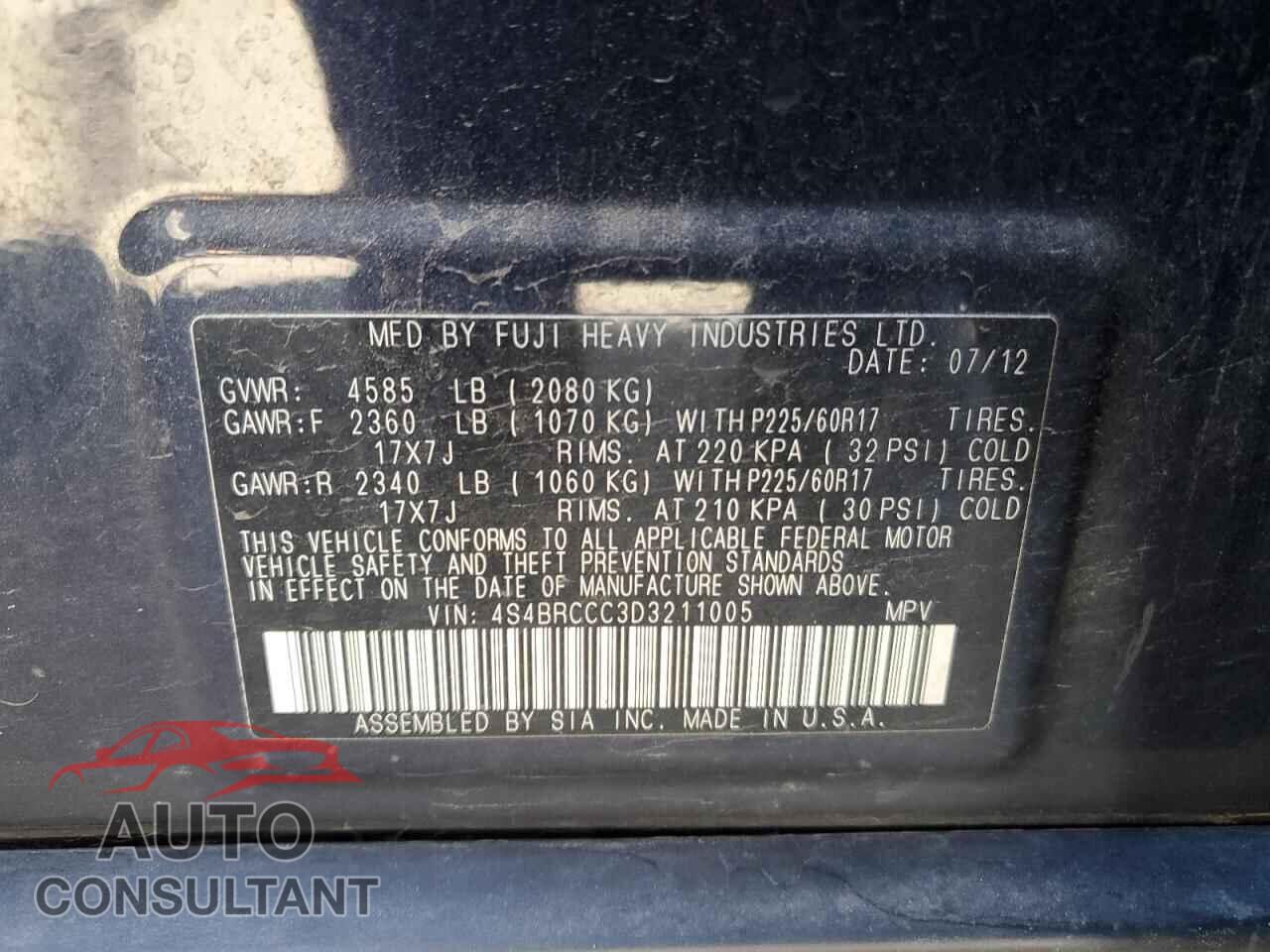 SUBARU OUTBACK 2013 - 4S4BRCCC3D3211005