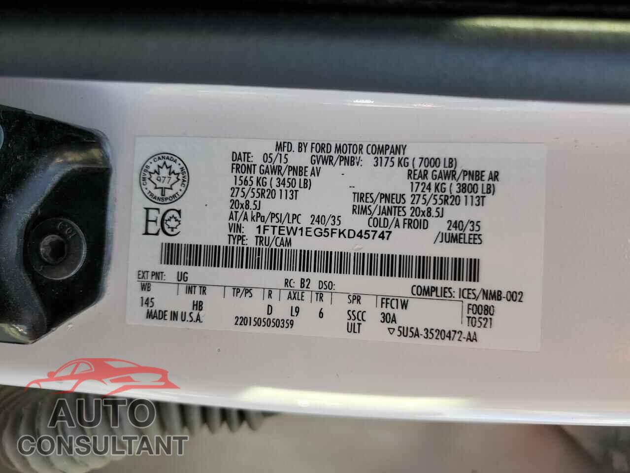 FORD F-150 2015 - 1FTEW1EG5FKD45747