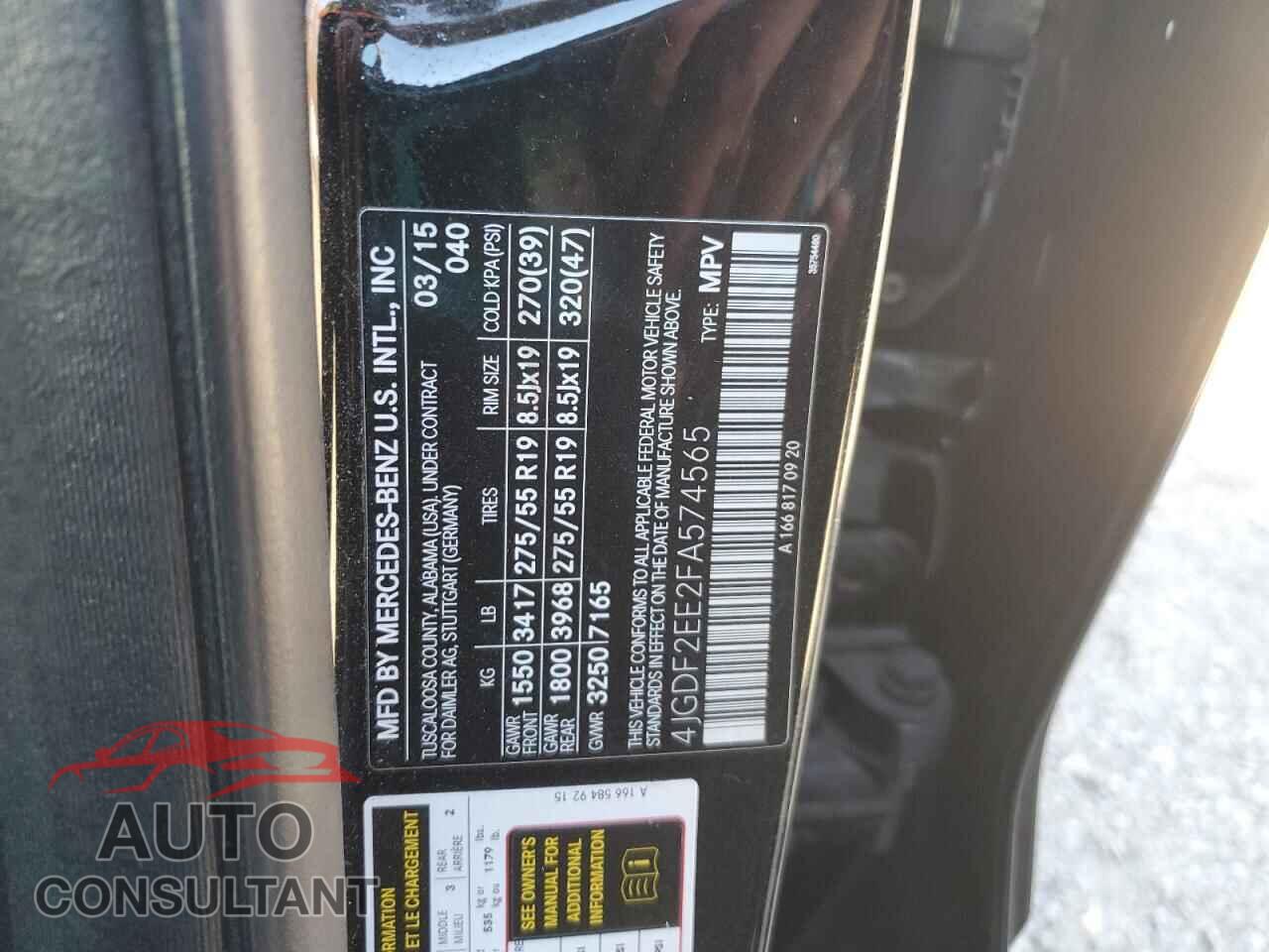 MERCEDES-BENZ GL-CLASS 2015 - 4JGDF2EE2FA574565