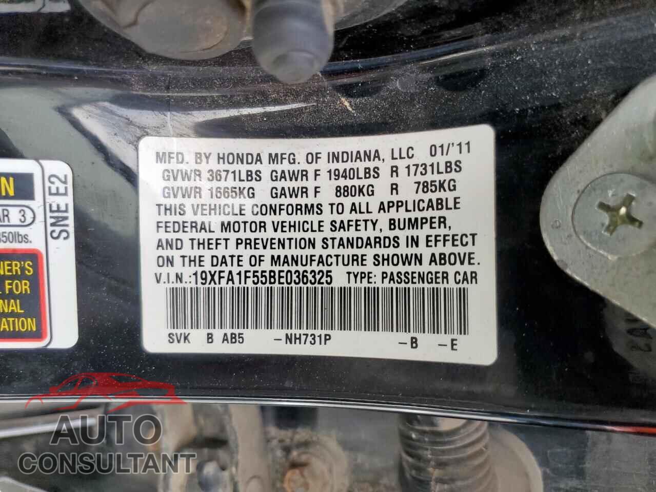 HONDA CIVIC 2011 - 19XFA1F55BE036325