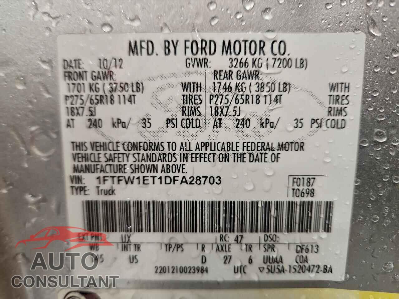 FORD F-150 2013 - 1FTFW1ET1DFA28703