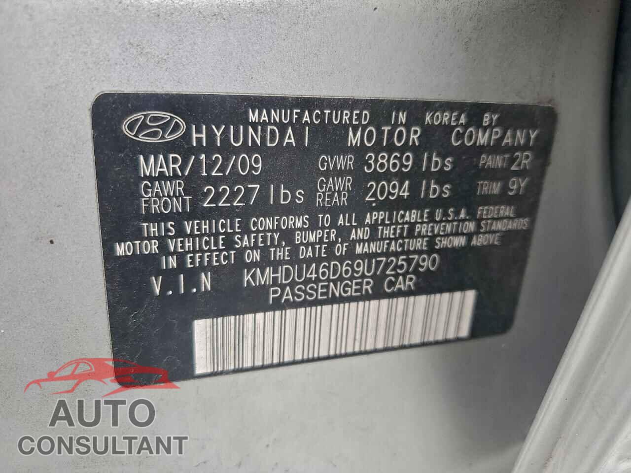 HYUNDAI ELANTRA 2009 - KMHDU46D69U725790