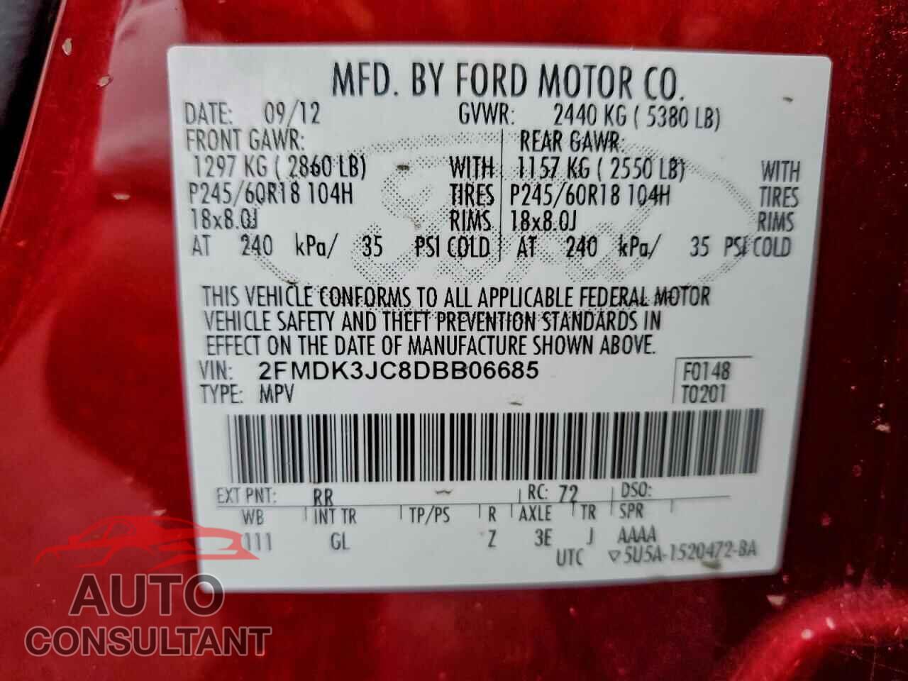 FORD EDGE 2013 - 2FMDK3JC8DBB06685