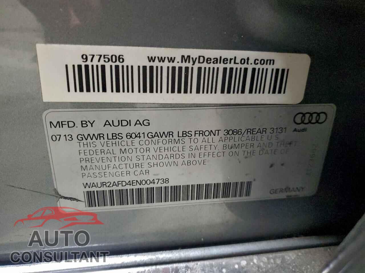 AUDI A8 2014 - WAUR2AFD4EN004738