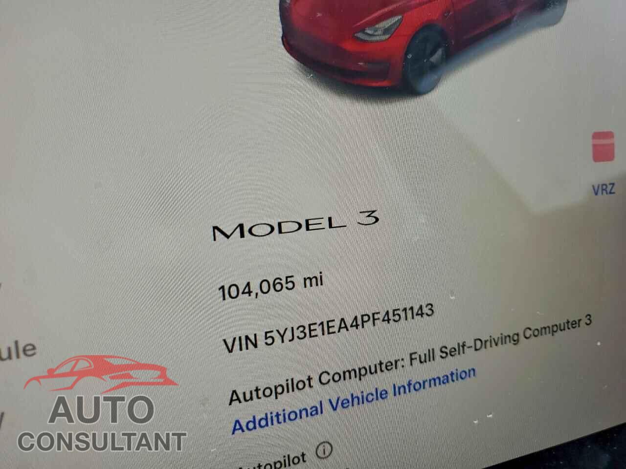 TESLA MODEL 3 2023 - 5YJ3E1EA4PF451143