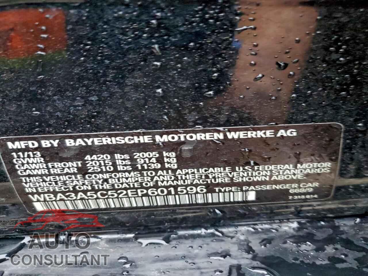 BMW 3 SERIES 2014 - WBA3A5C52EP601596