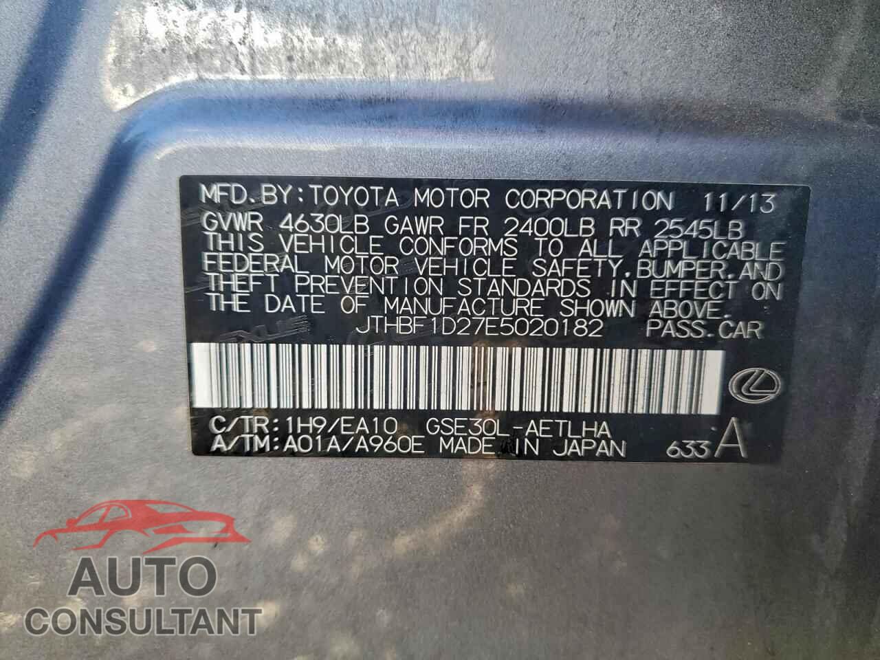 LEXUS IS 2014 - JTHBF1D27E5020182