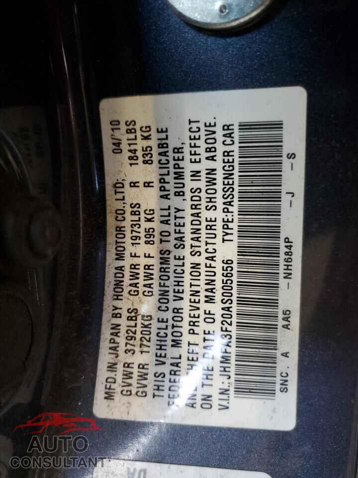 HONDA CIVIC 2010 - JHMFA3F20AS005656