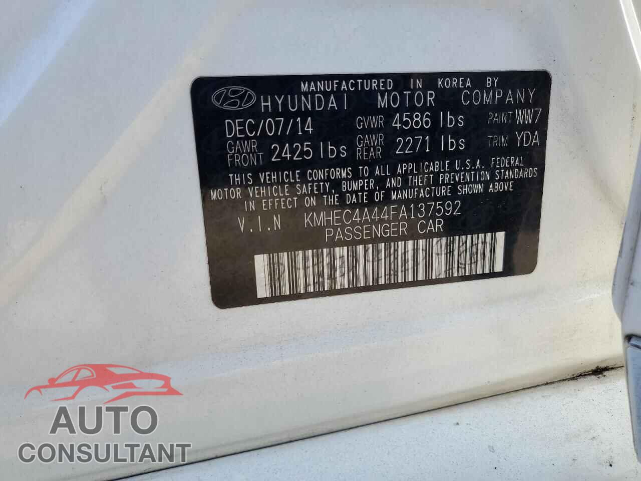 HYUNDAI SONATA 2015 - KMHEC4A44FA137592