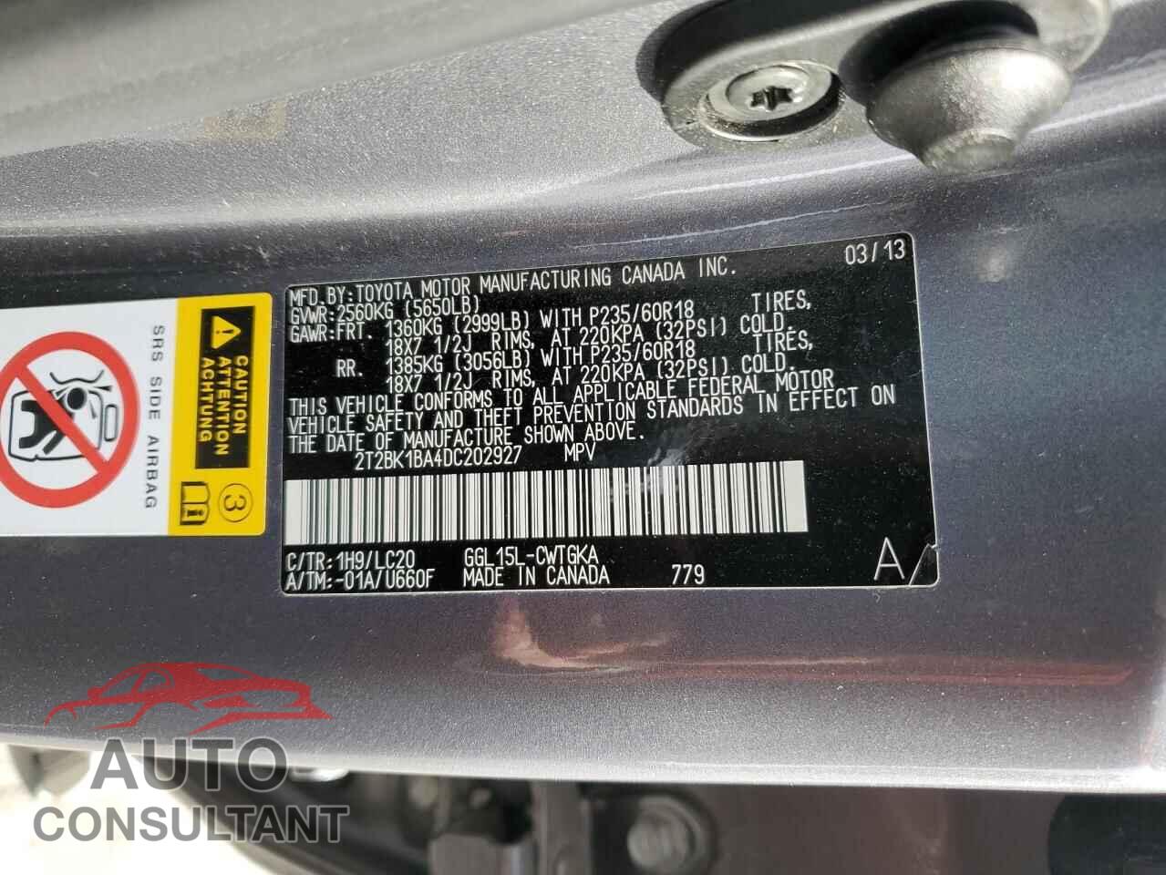 LEXUS RX350 2013 - 2T2BK1BA4DC202927
