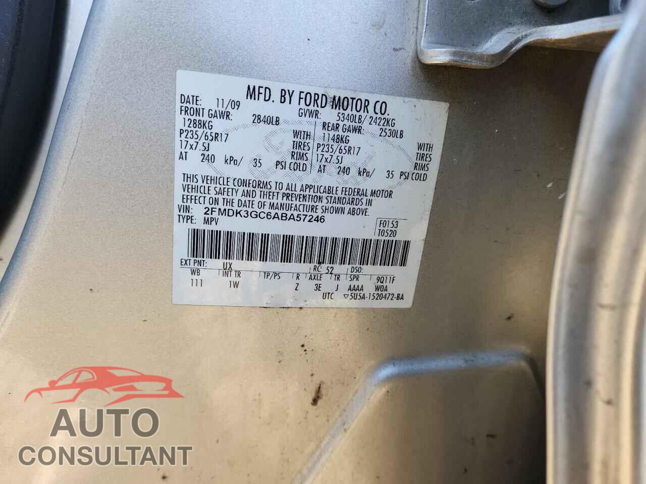 FORD EDGE 2010 - 2FMDK3GC6ABA57246
