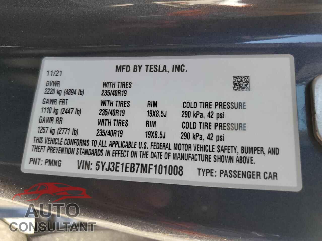 TESLA MODEL 3 2021 - 5YJ3E1EB7MF101008