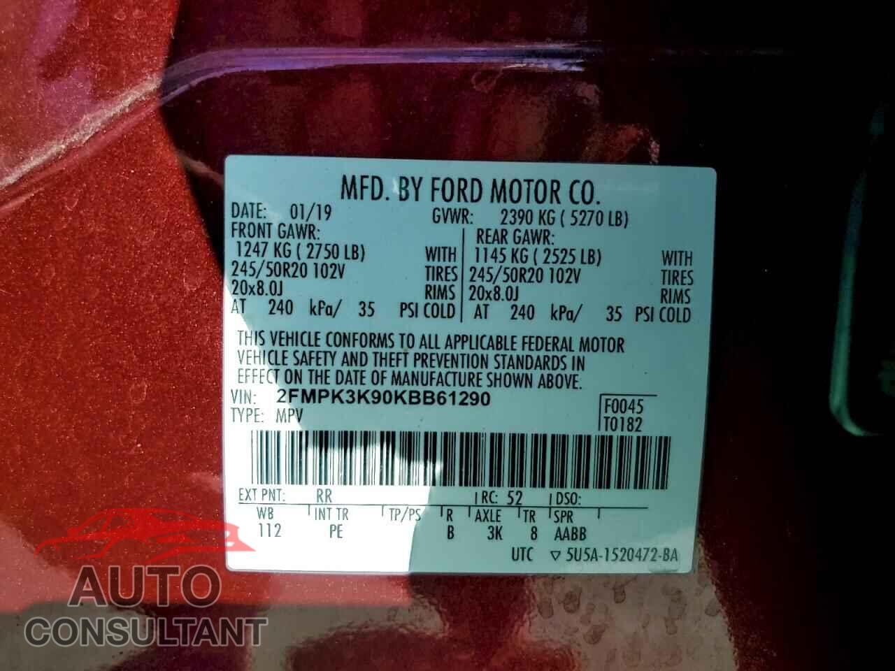 FORD EDGE 2019 - 2FMPK3K90KBB61290