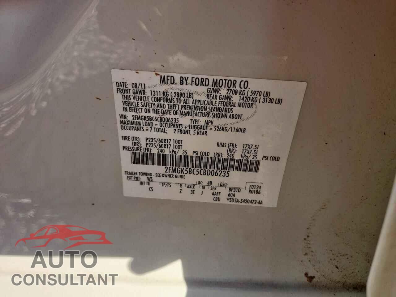 FORD FLEX 2012 - 2FMGK5BC5CBD06235